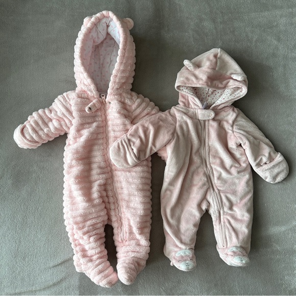 Carter's Other - EUC 2pc Fleece Puffer Footed Jumpsuit Bundle, Pink Baby Bear, 0-3/3-6 Months